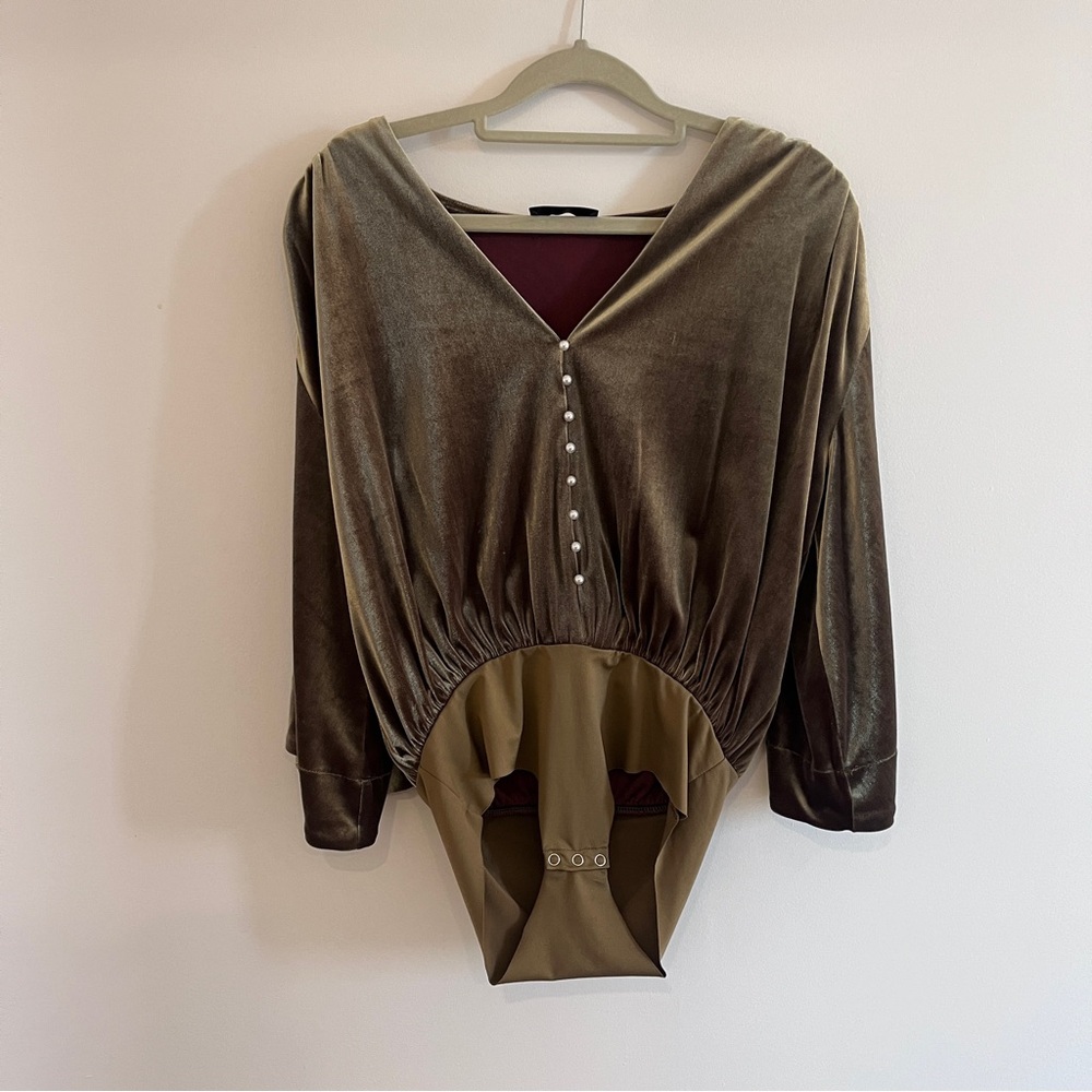 Green Velvet bodysuit from Zara